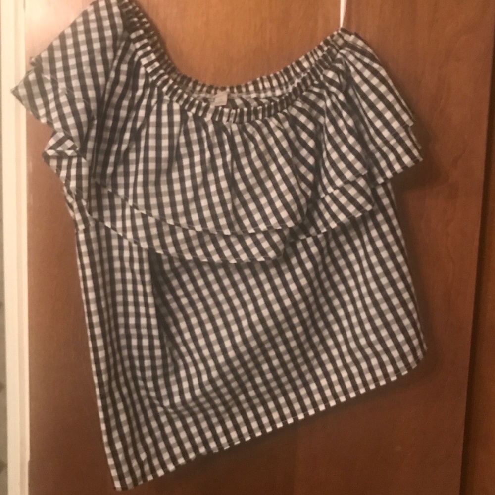 Black and white checked off the shoulder shirt